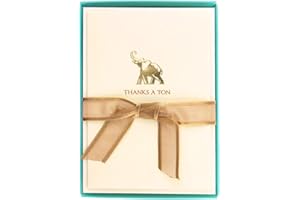 Graphique Elephant La Petite Presse Boxed Notecards and Envelopes sets - 10 Embossed and Embellished Gold Foil Thank You Card with Matching Envelopes & Storage Box, 8.26 × 12.07 cm