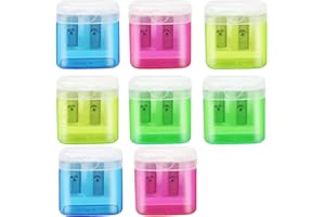 YUZHOU 8 PCS Pencil Sharpeners, Manual Pencil Sharpener with Lid Small Dual Hole Pencil Sharpener Handheld Portable Two Hole for Students School Home Office Supply