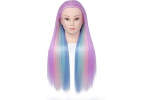 MIAOMANZI Testa per parrucchiere, manichino da allenamento da parrucchiere, manichino con capelli sintetici da 70 cm, testa di manichino con morsetto da tavolo incluso (zisise-1)