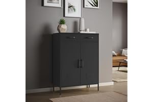 skølm Atria Metall Kommode – Sideboard in Schwarz – Metallschrank mit 2 Fächern & 2 Schubladen – Mehrzweckschrank – Industrial Highboard – Aufbewahrungsschrank/Flurschrank – Flexible Einlegeböden