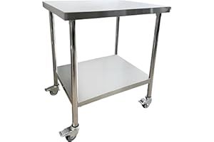 FINEUNAN Mesa de trabajo de cocina de acero inoxidable, 76 x 60 cm, 4 ruedas giratorias con frenos, hasta 300 kg, mesa de cocina profesional de acero inoxidable, para restaurante, cocina, bar, hotel