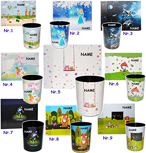 Set _ Papierkorb & Schreibtischunterlage - " Ihr Wunschmotiv " - Tischunterlage / Knetunterlage / Bastelunterlage - Schreibtischset - aus Kunststoff - Mülleimer / Eimer - Aufbewahrungsbox für Kinder / Behälter - Erwachsene - Mädchen & Jungen - Abfalleimer - Tiere - Mangusten - Fußball / Weltraum / Blumen / Tier / Tiermotiv / Abfallbehälter Kinderzimmer - lustig Comic / Unterlage - Kinderschreibtisch