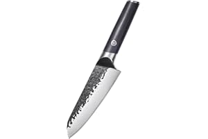 MITSUMOTO SAKARI Couteau de Cuisine Santoku 17 cm, Couteau Cuisine Forgé à la Main 3 Couches, Couteau Japonais à Couper la Viande Super Tranchant (Manche en Pakkawood et Boutique Boîte en bois)