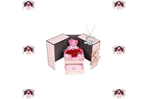 LAMTOR Preserved Roses Forever Flowers with Necklace Gifts for Women,Eternal Roses and Cute Moss Bear Gifts for Her Girlfriend Wife Mom on Valentines Day,Birthday,Mothers Day,Anniversaries,Christmas