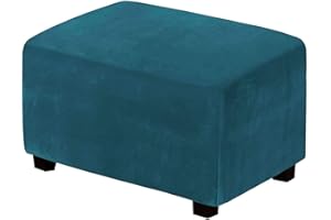 JHLD Velluto Copri Pouf, Tinta Unita Copri Pouf Elasticizzato Rettangolare Copertura Dell'Ottomano con Elasticizzato Parte Inferiore per Soggiorno-Blu B-Grande
