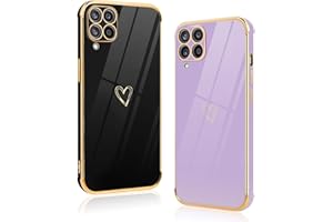 Vauki 2 Stück für Samsung Galaxy A12/M12/A12 Nacho Hülle, Silikon Handyhülle Herz Motiv Schutzhülle Kameraschutz Stoßfest Bumper Case für Samsung A12 - Schwarz und Lila