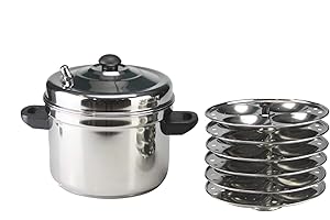 GK GLOBAL KITCHEN Stainless Steel Induction Idli Maker 6 Tier Rack Idli Plates Stand Indian Idli Idly Rice Cakes Induction Cooker Steamer Set – Makes 24 Idli's