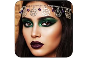 Fashband Boho Head Chain Pentáculo Amatista Diadema Banda para la frente Corona Tiara Moda Accesorios para el cabello Festival Joyería para mujeres y niñas (plata)