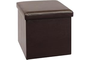 Bonlife Folding Ottoman Storage Boxes with Lids Foot Rest Stool Storage Cube Footstools for Living Room,Brown,PU Leather,40x40x40cm
