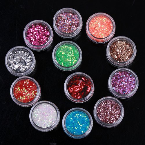 Anself 12 Farben Nail Art Pailetten Nagelkunst Polierung Glitzer für Nagel Design