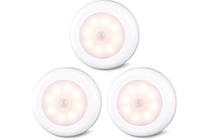 STAR-SPANGLED Motion Sensor Lights Indoor, Cordless Stick on LED Puck Lights AA Battery Powered for Under Cabinet, Cupboard, Wardrobe, Stairs, Closet, Kitchen, Hallway (3.1inch, Warm White, 3 Pack)
