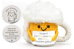HUKUMA Bier Geschenke für Männer,Gestrickte Puppe Bier Anti Stress Geschenke,Positive Kuscheltier,Gehäkeltes Emotional Support Geschenk,Pocket Hug Stress Relief Gifts