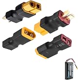 wilcractk 4 Pieces XT60 Female to Male Deans T Plug Connector Adapter Wirefree LiPo RC Battery Connectors, Chargers, Drones,