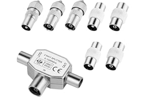 HEIZHU TV Aerial Splitter 2 Way with Male and Female Connectors, TV Ariel Connections, Cable TV Coaxial Splitter, TV Signal Booster