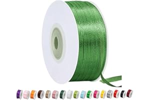 YAYAFUNFUN Nastro di Raso 3mm Verde, 92 Metri Nastro Doppio Raso per Artigianato, Natale, Decorazioni, Confezioni Regalo, Feste di Compleanno, Matrimoni, Bomboniere ﻿