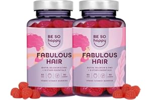 BE SO HAPPY Biotine pour Cheveux | 6000 mcg | Avec Zinc, Sélénium et Vitamines A, B6, B12, C, D, E | Bonbons Goût de Fraise | Approvisionnement de 120 jours | Végétalien, sans Gluten et sans Lactose | BeSoHappy®