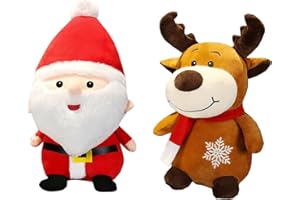 liuer 2PCS Peluche di Natale Modello Carino Giocattolo Regalo Peluche Natalizi per Bambini Bambino Ragazzi Ragazze(Babbo Natale + Alce)