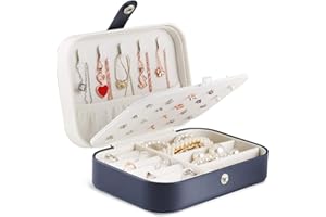 JOYUE Pudełko na Biżuterię, Szkatułka na Biżuterię dla Dziewcząt, Futerał na Biżuterię ze Skóry PU, Podróżne Etui do Przechowywania Biżuterii na Pierścionki Kolczyki Naszyjnik Bransoletki (Niebieski)