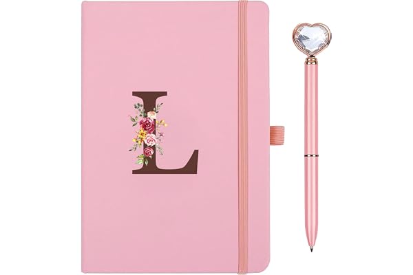 Cahier Journal en PU Cuir, A5 Carnet De Notes avec Stylo Coeur, Journal Intime, Carnet de Voyage avec Initiale Lettre L Agenda pour Femmes Filles Graduation Paques Anniversaire Fête des Mères Cadeaux