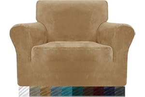 MAXIJIN Dicke Samt Stuhlhussen für Sessel Stretch rutschfeste Sofabezug 1-Sitzer Hunde Katze Haustier Wohnzimmer 1-teiliger Couch Protector Stuhl Schonbezug (1 Sitzer, Kamel)