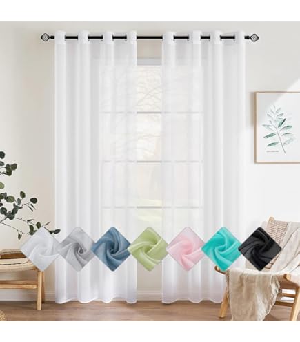 Tende Velate In Voile Trasparente EMEMA 2 Pezzi 140x260 Cm | Con Nastro Per Arricciatura, Poliestere, Bianco - Foto 6