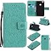 Produktbild Hozor PU Leder Hülle für Huawei P8 Lite 2017 / Honor 8 Lite 5.2 zoll Embossing Prägung Blumen Muster Ledertasche Weiche TPU Soft Rückseite Abdeckung Handytasche Bumper Schutzhülle Brieftasche Flip Case Wallet Cover Bookstyle Handyhülle Tasche Anti-Scratch Shell Folio Klapphülle mit Standfunktion Magnetverschluss und Kredit Kartenfächer - Hellgrün