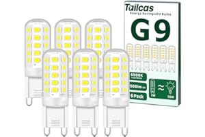 TAILCAS 5W G9 Led Bulbs, Cool White Led G9 Bulb, Equivalent to 40W-50W G9 Halogen Bulb, 5W 500lm 6000 Kelvin 220-240V No Flicker Non-Dimmable Energy Saving G9 Bulb, for Chandeliers Home Lighting Decor 6-Pack