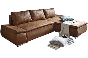 ‎DELIFE DELIFE Couch Abilene Braun 260x175 mit Bettfunktion Ottomane variabel Ecksofa