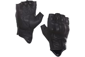 Harssidanzar Womens Fingerless Motorcycle Gloves,Hard Knuckle Protection Riding Driving Biker Racing Motorbike Glove Touchscreen Genuine Goatskin KL022