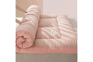 LBWARMB Japanese Floor Futon Mattress, Roll Up King Size Mattress Floor Bed Tatami Foldable Soft Pressure Reducing Breathable Double Futon Mattress Student Dormitory Home Mattress(Pink plaid,90cm*200cm)
