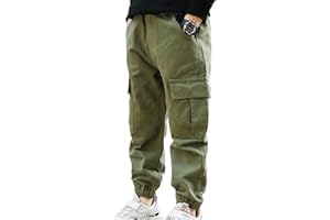YiZYiF Enfant Garçon Pantalon de Cargo Multi-Poches Casual Taille Élastiquée Jogging Pantalon de Sport Danse Hip-hop Running Pantalon pour Hiver 5-14 Ans