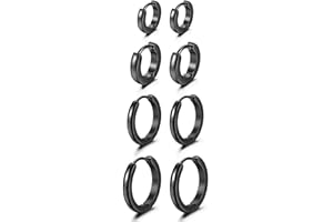 Cupimatch 7mm-14mm Orecchini Cerchio Rotondi Acciaio Inossidabile ipoallergenico Lucidi Uomo Donna(4 Paia) Oro/Nero/Argento