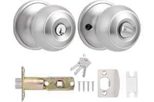Probrico Satin Nickel Door Knobs with Key, Exterior Door Knobs, Knob Style Entry Door Lock(Not Keyed Alike), 1 Pack