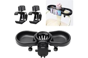 Vihir Plateau de Nourriture pour Poussette, 4-en-1 Plateau Universel pour la Plupart des Poussettes, avec Porte-gobelet, Clip réglable Rotatif à 360° et Support pour téléphone