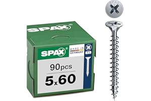 SPAX Vis universelles 5 x 60 mm, 90 pièces - Vis à tête fraisée avec revêtement WIROX, filetage total, empreinte cruciforme Z2, pointe 4CUT - 8000000288036