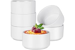 ICEBLUEOR Lot de 6 ramequins en porcelaine blanche de 100 ml pour crème brûlée, compatible avec le four et la friteuse à air comprimé et les soufflés, pour soufflé, cupcakes, pudding et crème glacée