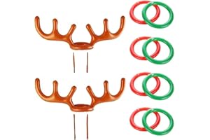 COSORO 2Pcs Christmas Party Inflatable Reindeer Antler Hat Ring Toss Game With Rings For Family Kids Office Xmas Holiday New Year Party Fun Games