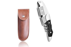 HEYU Cavatappi da cameriere professionale in acciaio inox e palissandro, per bottiglie di vino, 3 in 1, robusto e robusto, manico in vero legno (legno C-nero)