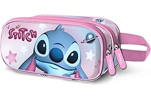 Disney Lilo y Stitch Cosmic-Estuche Portatodo 3D Doble, Rosa, 22 x 10 cm