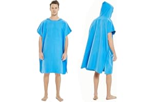 SOKEY Changing Robe Hooded Towel Poncho For Beach Bath Swimming Wetsuit Surf Quick Dry Microfiber Towels For Adults Teenagers(Blue)