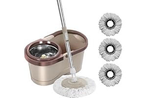 Fellflying Ensemble Balai À Franges, Balai À Franges et Seau, Ensemble De Seau pour Vadrouille Humide avec Rotation Automatique, Vadrouille De Nettoyage À Économie De Main-d 'œuvre avec Essoreuse