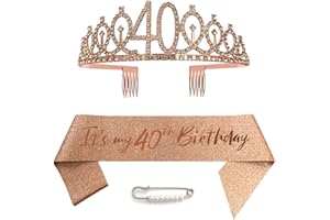 CEQINY 40th Birthday Sash Tiara and Crowns for Girls, Birthday Queen Rose Gold Tiara, Princess Tiara Rhinestone Headbands with Combs Bridal Wedding Tiaras for Wedding Prom Bridal Party Christmas
