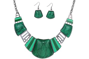 YAZILIND Vintage Ethnique Collier tibetain Sliver Bib Turquoise Collier Boucles d'oreilles Ensemble de Bijoux Femmes