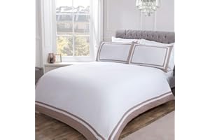 Sleepdown Zestaw pościeli z poszewkami na poduszki, 100% satyna bawełniana, liczba nici 300, łóżko super King Size (260 x 230 cm), bawełna, Mink White, King