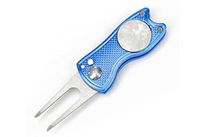 HOTMNTY Pitch Fork Golf,Tenedor de Campo de Golf,Herramienta de Reparación de Divot de Golf,Golf Green Repair Pitch Fork,Tenedor Pitch Fork Golf Plegable,Arreglapiques Golf,con y Marcador de Bola Magnética