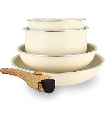 Set De 5 Pièces Colorama Crème Menastyl - Poêles, Casseroles, Wok Anti-Adhésif Induction