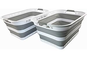 SAMMART 42L zusammenklappbarer Wäschekorb aus Kunststoff – faltbarer Pop-Up-Aufbewahrungsbehälter/Organizer – tragbare Waschwanne – platzsparender Korb/Korb (Weiß/Grau (2er-Set))
