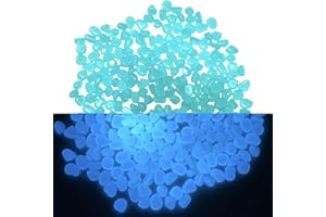 FOLANDO 500 PCS Luminous stones, Colorful Pebbles Glow Cobblestones Garden Glowing Stones Resin Fish Tank Decor Micro Landscape Decoration fluorescent luminous Stone small(5-8mm) (Light blue)