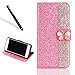 Produktbild Galaxy S7 Edge Diamant Hülle,Bling Glitzer Hülle für Samsung S7 Edge,Leeook Luxus Noble Sparkle Rosa Strass Kristall Diamand PU Leder Handyhülle Schutzhülle Tasche Klapphülle Flip Folio Case Glitzer Book Stand Wallet Hülle Cover ID Card Karte Etui Skin Shell Handytasche Bumper mit Schmetterling Magnetverschluß für Samsung Galaxy S7 Edge + 1 x Schwarz Eingabestift-Pink