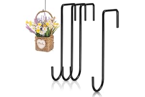 funvce Hanging Basket Brackets 4pcs Black Fence Hooks Heavy Duty Steel Wall Plant Hangers for Indoor Outdoor Hanging Lantern, Bird Feeder, Bags, Wind Chimes, Garden Decoration